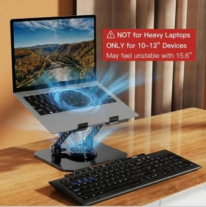 Black Cooling Stand for Tablets & Small Laptops, Turbo Fan, Adjustable Height & 360 Rotation - NOT for 16-17