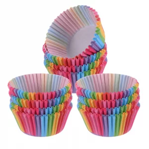 100 Pack Rainbow Cupcake Liners, Standard Size Greaseproof Baking Cups, Colorful Muffin Wrappers for Birthday Party, Wedding, cupcake liners for baki