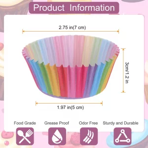 100 Pack Rainbow Cupcake Liners, Standard Size Greaseproof Baking Cups, Colorful Muffin Wrappers for Birthday Party, Wedding, cupcake liners for baki
