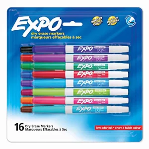 EXPO Dry Erase Markers, Whiteboard Markers with Low Odor Ink, Fine Tip, Assorted Vibrant Colors, 16 Count