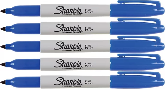 Sharpie Blue Markers, Fine Point Tip, Permanent Markers, 5-Count