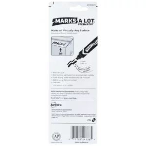 Avery Marks-A-Lot Permanent Marker, Jumbo Desk-Style Size, Chisel Tip, Water and Wear Resistant, Black Marker (24138)
