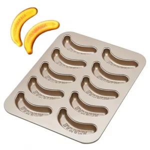 BSDLZCH 10 Cavity Banana Shape Cake Pan, Carbon Steel Banana Baking Pan Non-Stick Banana Cake Mold Set Funny Fruit Shape Baking Mold Dessert DIY Deco