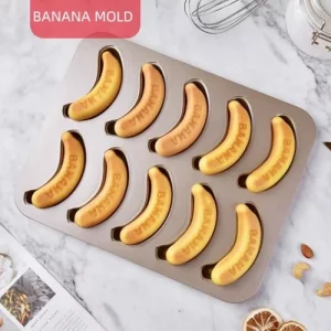 BSDLZCH 10 Cavity Banana Shape Cake Pan, Carbon Steel Banana Baking Pan Non-Stick Banana Cake Mold Set Funny Fruit Shape Baking Mold Dessert DIY Deco