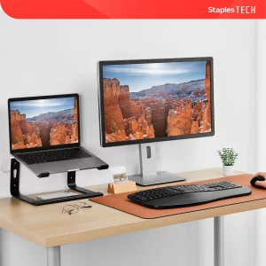 Staples TECH Aluminum Laptop Stand, Black, 11.2 x 10.2, Ergonomic Cooling Riser for Notebook/MacBook/PC