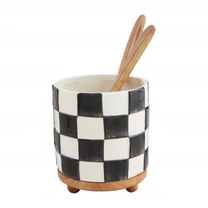 Mud Pie Checkered Utensil Crock; 6 1/2