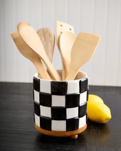 Mud Pie Checkered Utensil Crock; 6 1/2