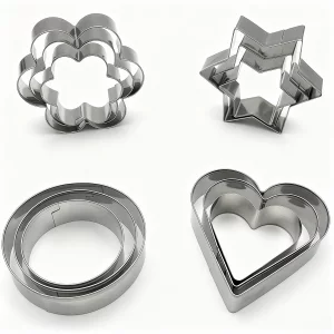 12Pcs Mini Metal Cookie Cutters Variety Pack - Stainless Steel Easter Baking Gift for Kids, 4 Shapes (Heart/Star/Flower/Round) for Holiday Baking