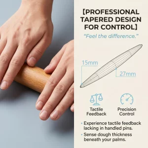 16-inch French Rolling Pin for Baking - Professional Solid Beechwood Dough Roller for Pizza, Pastry & Cookie Crust - Tapered Wooden Rolling Pins for 