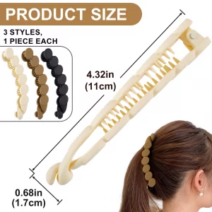 Winsyison 3pcs Banana Hair Clips, Non-Slip Large Hair Claws for Women, Classic Double Combs Hairpin Accessories for Thin Curly Straight Long Short Ha