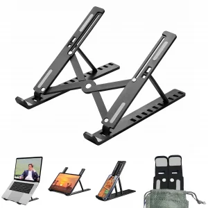 QBerry Portable Laptop Stand, 10-Level Height Adjustable, Black Plastic Riser for 10-17.5 Inch Notebooks, Durable Extra Strong