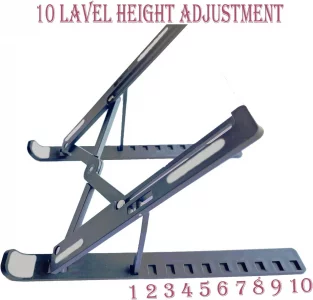 QBerry Portable Laptop Stand, 10-Level Height Adjustable, Black Plastic Riser for 10-17.5 Inch Notebooks, Durable Extra Strong