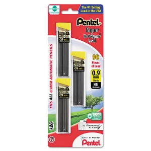 Pentel Super Hi-Polymer Lead Refills, (0.9 mm), Thick, HB, Pack of 3, 90 Pieces of Lead (C29BPHB3)