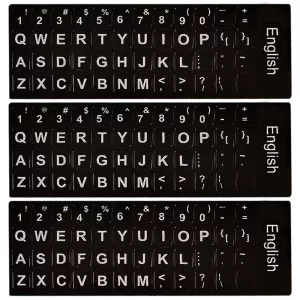 Replacement English Keyboard Letter Stickers, Universal English Keyboard Stickers with Black Background and White Lettering for PC Computer Laptop De
