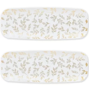 Rectangle Gold Leaves White Serving Tray (2-Pack) - 17.5