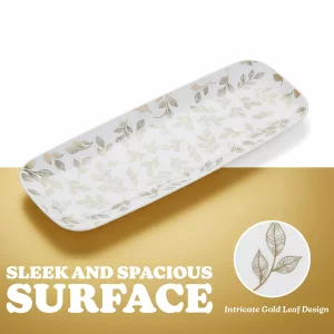 Rectangle Gold Leaves White Serving Tray (2-Pack) - 17.5