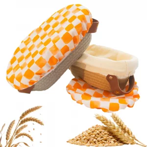 10in Banneton Bread Proofing Basket Set of 2,Oval Cotton Rope Sourdough Proofing Basket,With Thick Cotton Liner & Double Layer TPU Bowl Cover for Art