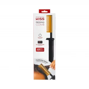 KISS Professional Pressing Comb with Polished Gold Smoothing Comb, Safety Stand, Digital LED Temperature Display, & Tangle Free 360 Swivel Cord