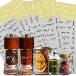 Fssqii 268 Clear Seasoning Jar Labels, Preprinted Kitchen Pantry Organization Labels for Spice Herbs Food Containers Jar Bottle Rack Waterproof Black