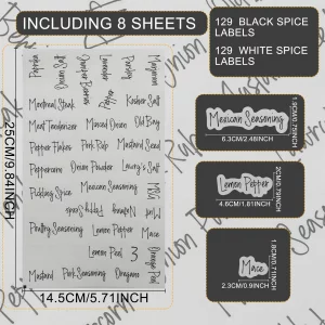 Fssqii 268 Clear Seasoning Jar Labels, Preprinted Kitchen Pantry Organization Labels for Spice Herbs Food Containers Jar Bottle Rack Waterproof Black