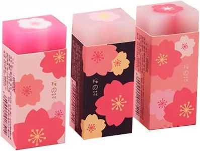 3 Pcs Pink Lovely Cherry Blossoms Rubber Erasers Sakura Petal Sketch Painting Pencil Correction Tool School Office Stationery Supply Standard Pencil 