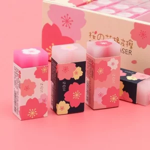 3 Pcs Pink Lovely Cherry Blossoms Rubber Erasers Sakura Petal Sketch Painting Pencil Correction Tool School Office Stationery Supply Standard Pencil 