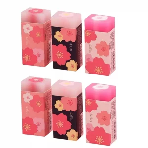 6 Pcs Pink Lovely Cherry Blossoms Rubber Erasers of Sakura Petal Sketch Painting Pencil Correction Tool School Office Stationery Supply Standard Penc