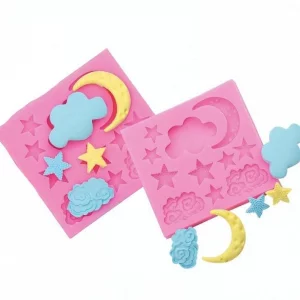 2Pcs Pink Moon Star Silicone Cloud Mold Chocolate Gummy Molds Cloud Fondant Molds Non-Stick Baking Mold for Candy Biscuits Cookie Jelly Chocolate Cak