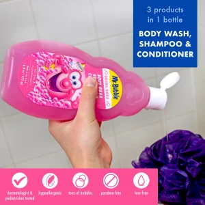 Mr. Bubble Kids Original 3in1 Shampoo, Conditioner, Body Wash - Hypoallergenic, Tear Free Bubble Gum Scented, Creates Big Bubbles In The Tub And Show
