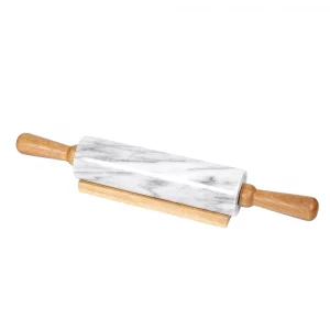 Creative Home Natural Marble Rolling Pin with Wooden Handles and Cradle, 18-Inch rolling pins for baking, Heavy Cool Surface, Dough Roller for Pastry