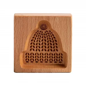 Traditional Wooden Cookie Mold, Handcrafted Beech Wood Christmas Beanie Design, Intricate Geometric Pattern, Holiday Baking Stamp