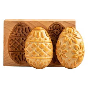 Traditional Wooden Easter Egg Cookie Molds, Beech Wood, Decorative Floral Pattern, Baking Kitchen Tool