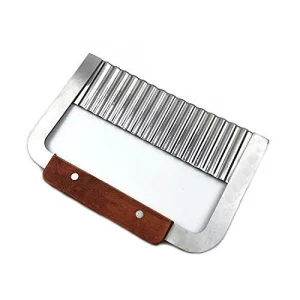 Super Leader Crinkle Cutting Tool French Fry Slicer Stainless Steel Blade Wooden Handle Vegetable Salad Chopping Knife for chopping veggies, cutting 