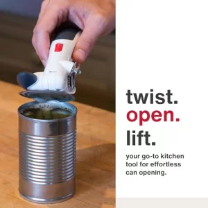 Zyliss Lock N' Lift Can Opener with Lid Lifter Magnet - Manual Opener with Locking Mechanism - Easy-to-Turn - Magnetic Can Opener - White/Gray