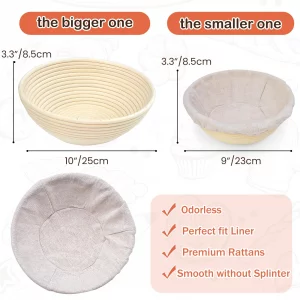 Sourdough Bread Proofing Basket, Set of 2, 9 Inch and 10 Inch Round Banneton with Digital Scale, Bench Scrapers, Scoring Lames for Sourdough Starter 