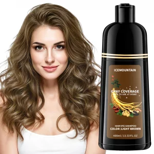 Light Brown Hair Dye Shampoo 3 in 1, Instant 100% Gray Hair Coverage Hair Color Shampoo for Women Men with 9 Natural Herbal Ingredients
