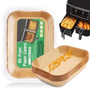 Ninja Dual Air Fryer Liners - 125 Non-Stick Parchment Liner Sheets, 8.6x5.5'' Rectangle