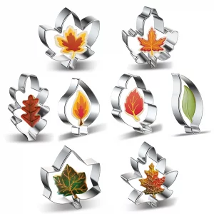 Fall Leaves 8-Piece Leaf Cookie Cutter Set - Maple Leaf, Oak Leaf, Teardrop Leaf Cookie Cutters Shapes Biscuit Fondant Molds for Fall Autumn Thanksgi
