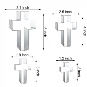 Cross Cookie Cutter Set Assorted Sizes - 5 Inch, 4 Inch, 3 Inch, 2 Inch - Cross Shaped Cookie Clay Cutter Biscuit Fondant Mold for Christian Religiou