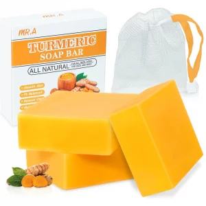 MR.A 3Packs Turmeric Soap Bar, Organic Tumeric Soap for Face and Body, Lemon Turmeric bar Soap with Vitamin C, E for All Skin Type, Tumeric Face Wash