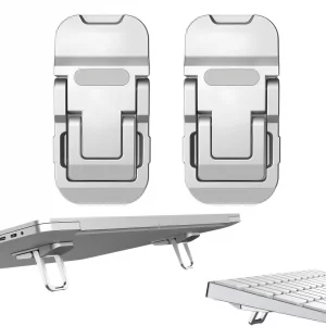 Onejunbb 2 Pcs Zinc Alloy Foldable Laptop Stands, Portable Computer Keyboard Riser Feet with 2 Adjustable Angles, Self-Adhesive Invisible Mini Keyboa