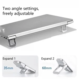 Onejunbb 2 Pcs Zinc Alloy Foldable Laptop Stands, Portable Computer Keyboard Riser Feet with 2 Adjustable Angles, Self-Adhesive Invisible Mini Keyboa