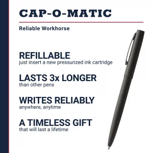 Fisher Space Pen Military Cap-O-Matic Pen, Pressurized Ballpoint Pen, Writes Upside Down and in Extreme Temperatures, Black Ink, Medium Point, Pocket