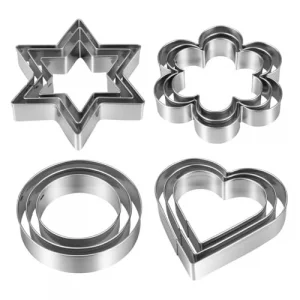 Metal Cookie Cutters Set 12 Pieces, Stainless Steel 3 Heart Cookie Cutters, 3 Star Cookie Cutters, 3 Flower Cookie Cutters, 3 Round Cookie Cutters fo