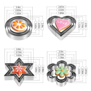 Metal Cookie Cutters Set 12 Pieces, Stainless Steel 3 Heart Cookie Cutters, 3 Star Cookie Cutters, 3 Flower Cookie Cutters, 3 Round Cookie Cutters fo