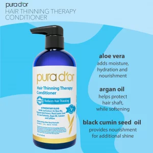 PURA D'OR 16 Oz Hair Thinning Therapy Biotin Conditioner, CLINICALLY TESTED Effective Results, Low Lather Deep Moisturizing Herbal Blend Hair Thicken