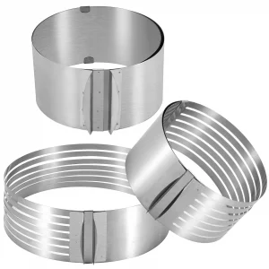 KEILEOHO Cake Ring Set of 3, Cake Layer Slicer Cake Rings Mousse Mold Adjustable with Respective Diameter of 6-8 Inch, 9-12 Inch and 6-12 Inch for Ba