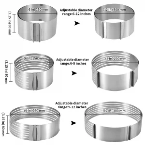 KEILEOHO Cake Ring Set of 3, Cake Layer Slicer Cake Rings Mousse Mold Adjustable with Respective Diameter of 6-8 Inch, 9-12 Inch and 6-12 Inch for Ba