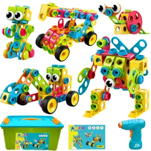 NXONE 195 PCS Educational STEM Toys for Boys and Girls Ages 3 4 5 6 7 8 9 10 Construction Building Blocks Toy Building Sets Kids Toys Creative Activi