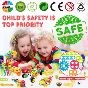 NXONE 195 PCS Educational STEM Toys for Boys and Girls Ages 3 4 5 6 7 8 9 10 Construction Building Blocks Toy Building Sets Kids Toys Creative Activi